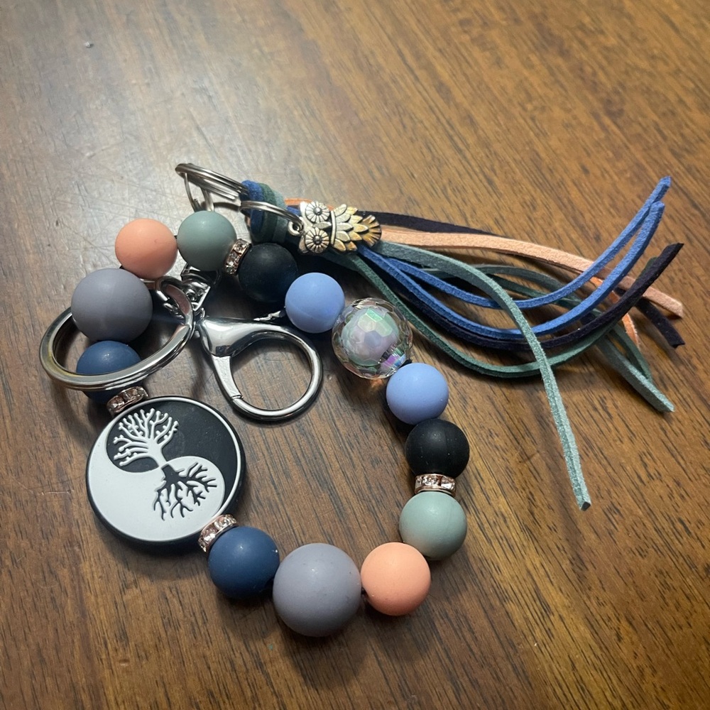 Tree of Life Beaded Keychain with Tassel